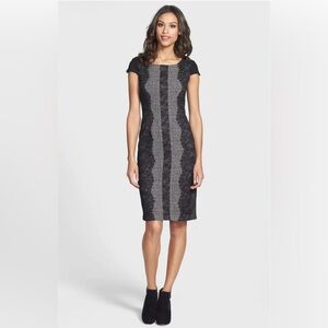 Betsey Johnson Lace Trim Tweed Sheath Black and Gray Dress